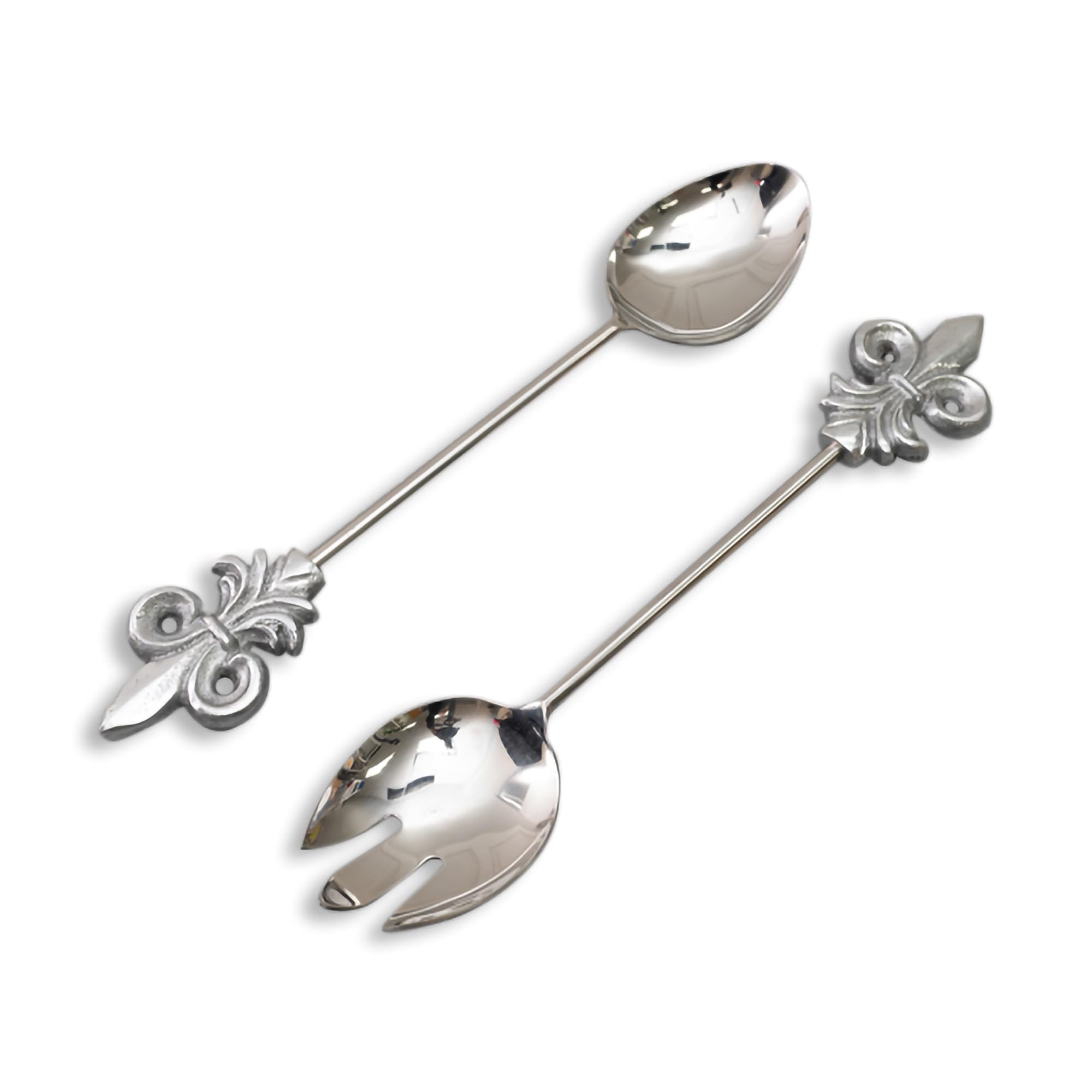 IHI EST. 1986 India Handicrafts 20556 Fleur de Lis Silver Tone 13 Inch Stainless Steel Flatware Serving Set