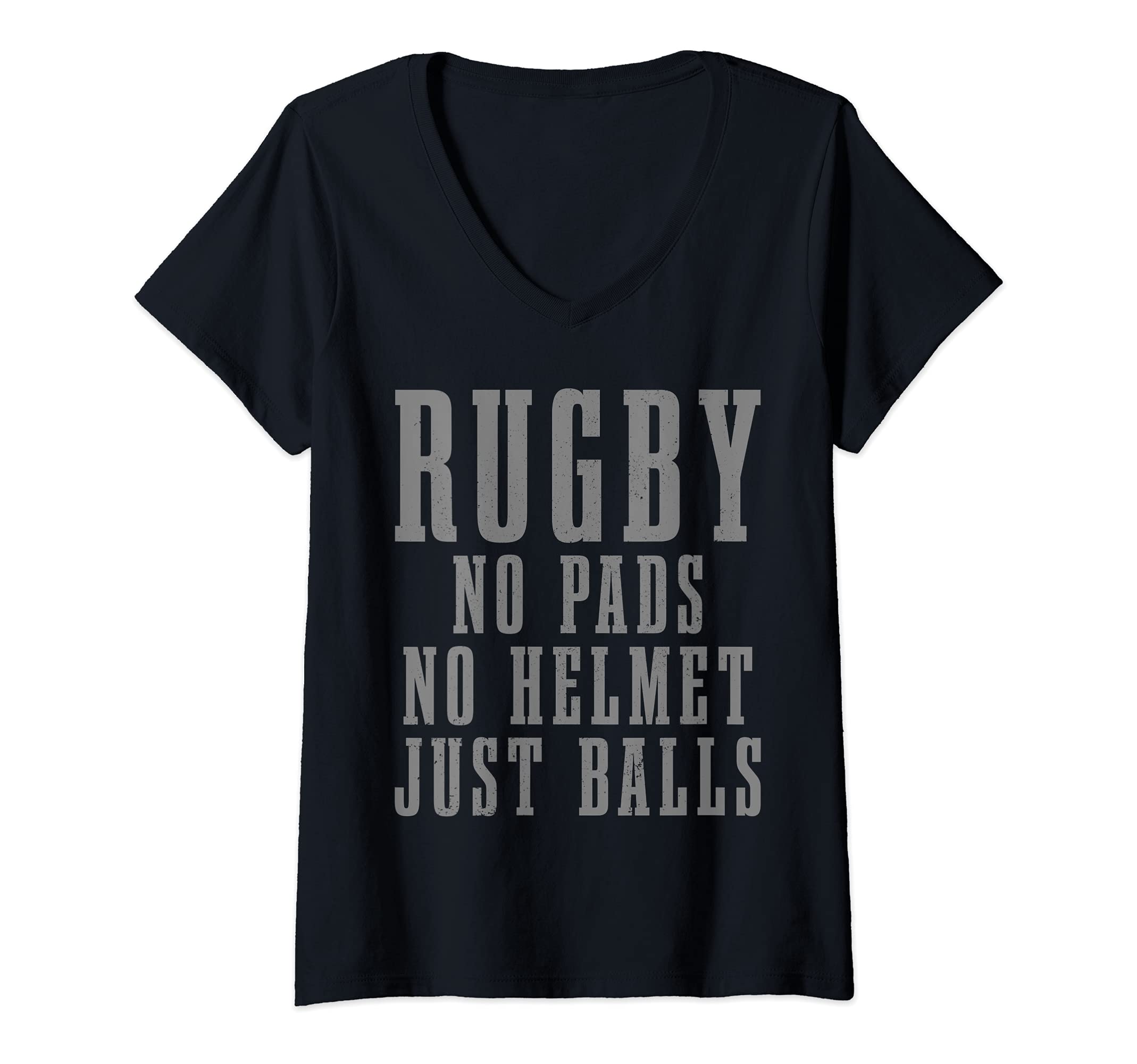 Womens Rugby No Pads No Helmets Just Balls Funny Rugby Player Fan V-Neck T-Shirt, Black