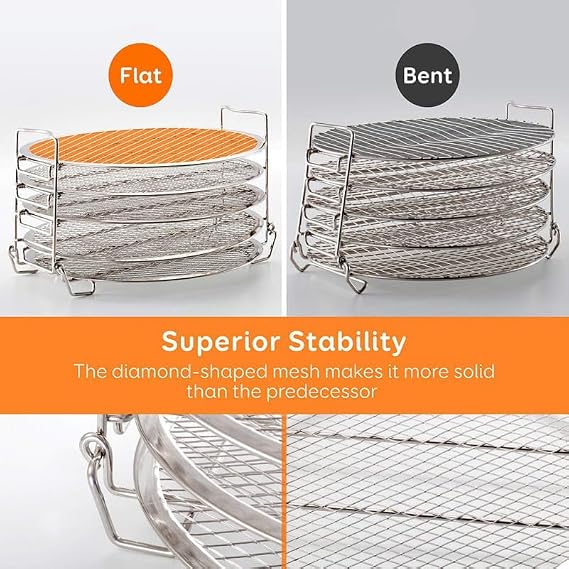 PRETYZOOM 5-Layer Dehydrator Rack Stainless Steel Air Fryer Accessories Compatible with Ninja Grill 6.5 and 8 Quart Stackable Air Fryer Rack for Drying Fruits and Meats