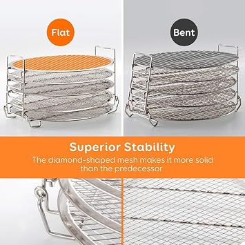 PRETYZOOM 5-Layer Dehydrator Rack Stainless Steel Air Fryer Accessories Compatible with Ninja Grill 6.5 and 8 Quart Stackable Air Fryer Rack for Drying Fruits and Meats