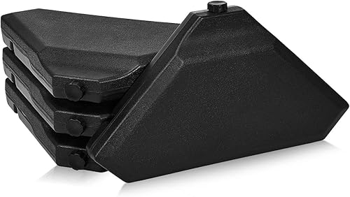 Miniatura 9 de Tangkula Base de sombrilla de patio con desplazamiento en voladizo, 4 unidades, 195 libras, con forma de triángulo, arena y agua, placa base de