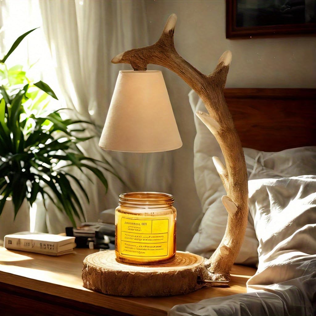Candle Lamps,Candle Warmer Lamp with Timer Dimmer for New Home Bedroom Decoration Handcrafted with Resin Reindeer Antler Design Desktop lamp，Hand-Painted Night Desk lamp Creative Birthday Gifts