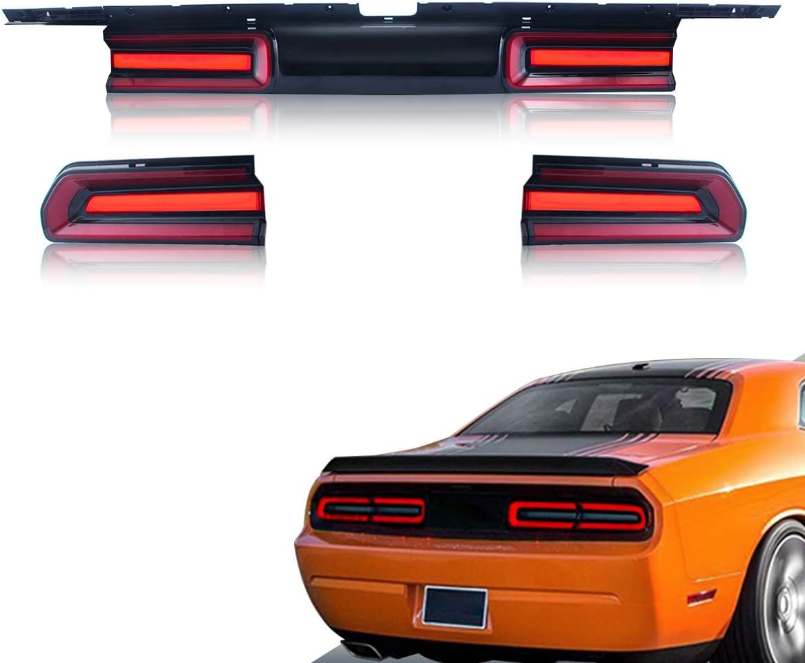 VLAND LED Tail lights Compatible with Dodge Challenger Coupe 2008-2014 3rd Gen Pre Facelift Rear Lamp Assembly w/Sequential Red Turn Signal, Red lens