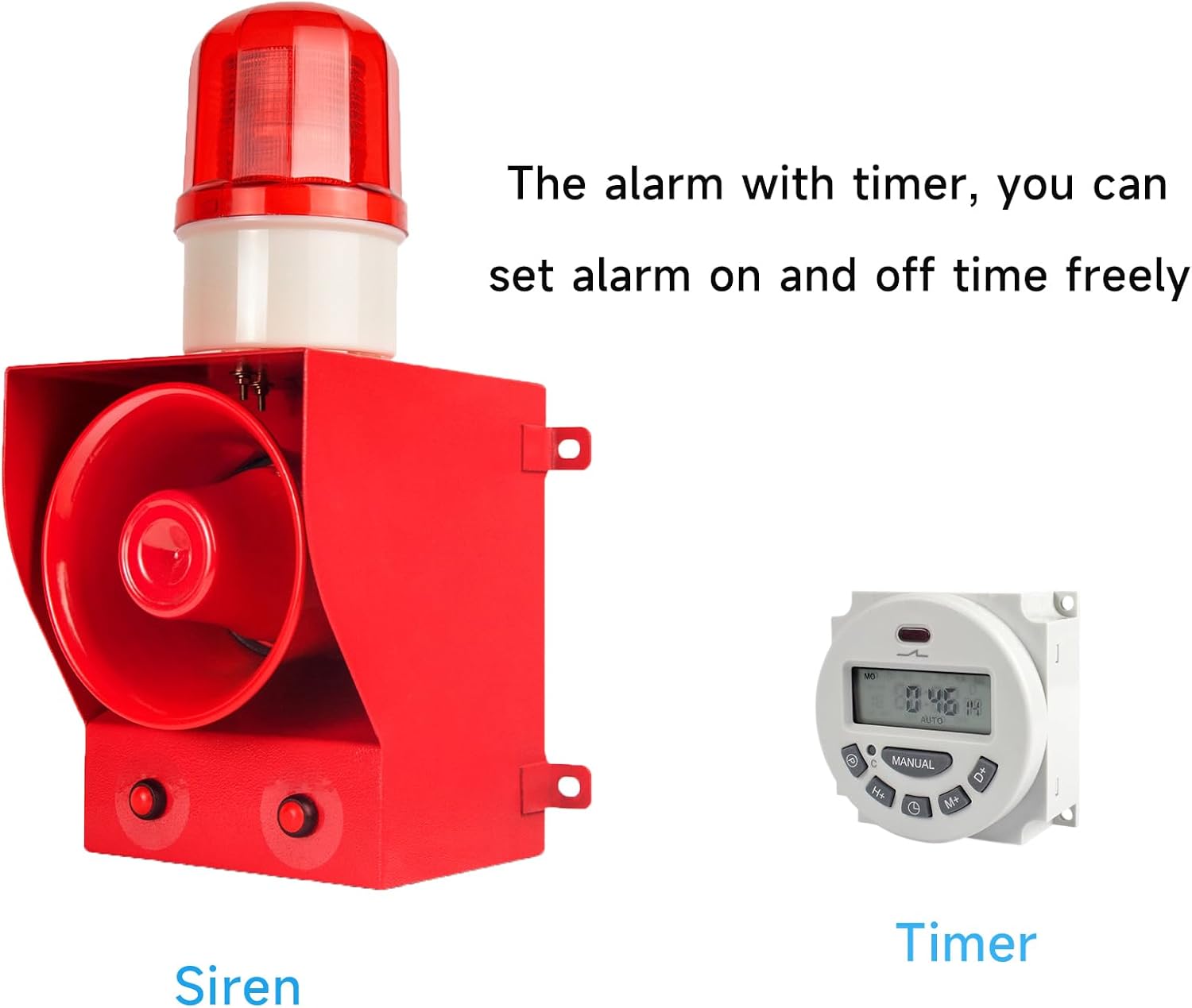 Y DIANS Outdoor Timed Alarm Siren 130dB Horn 45W Emergency Waterproof Industrial Security Siren Light with Timer for Factory Warehouse Mine Tunnel DC24V
