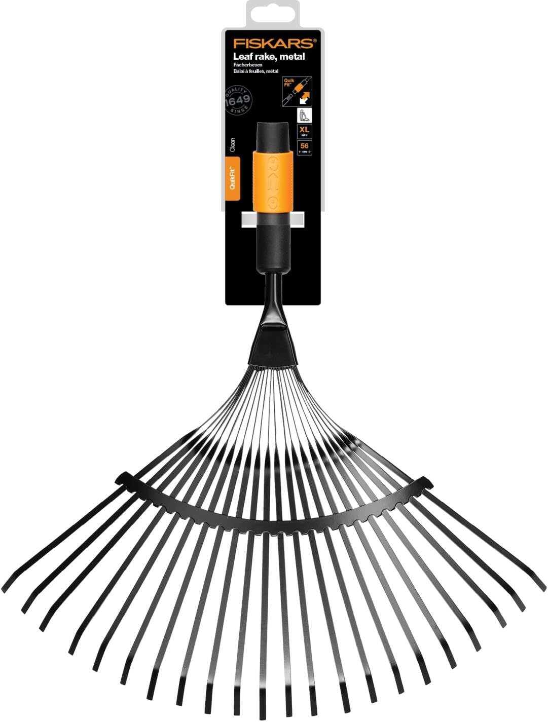 Fiskars QuikFit Leaf Rake, Tool Head, with 20 Tines, Width: 43 cm, Steel Tines, Black/Orange, 1000644