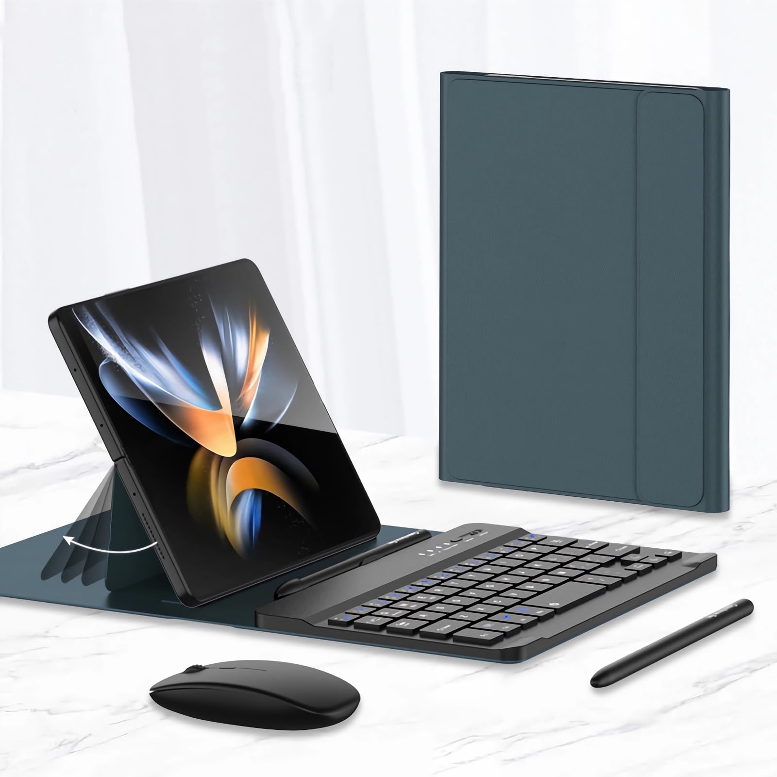Etui z klawiaturą do Xiaomi Mix Fold/Mix Fold 2, Magnetyczna Odłączana Klawiatura Bezprzewodowa z Uchwytem Na Rysik S Pen [Klawiatura + Etui + Rysik Pojemnościowy+ Mysz],Green