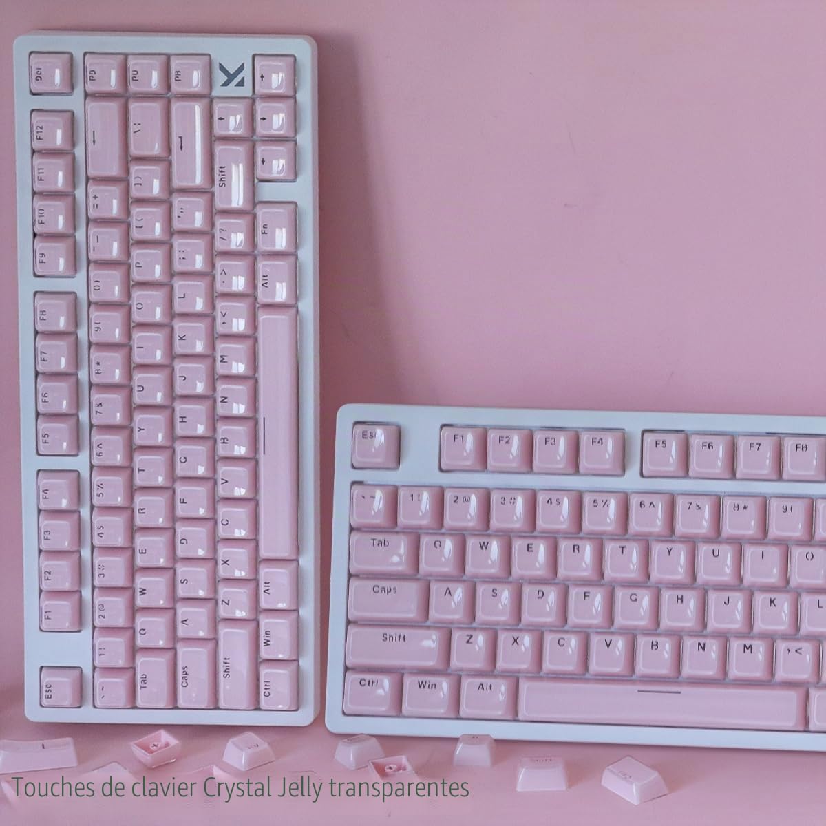 Hyekic PBT Keycaps, Crystal Gelly Pink Keycap 134 Keys Translucide Shine Through Custom Dye-Subliation OEM Profile Keycaps for Cherry Gateron MX Switches Claviers mécaniques