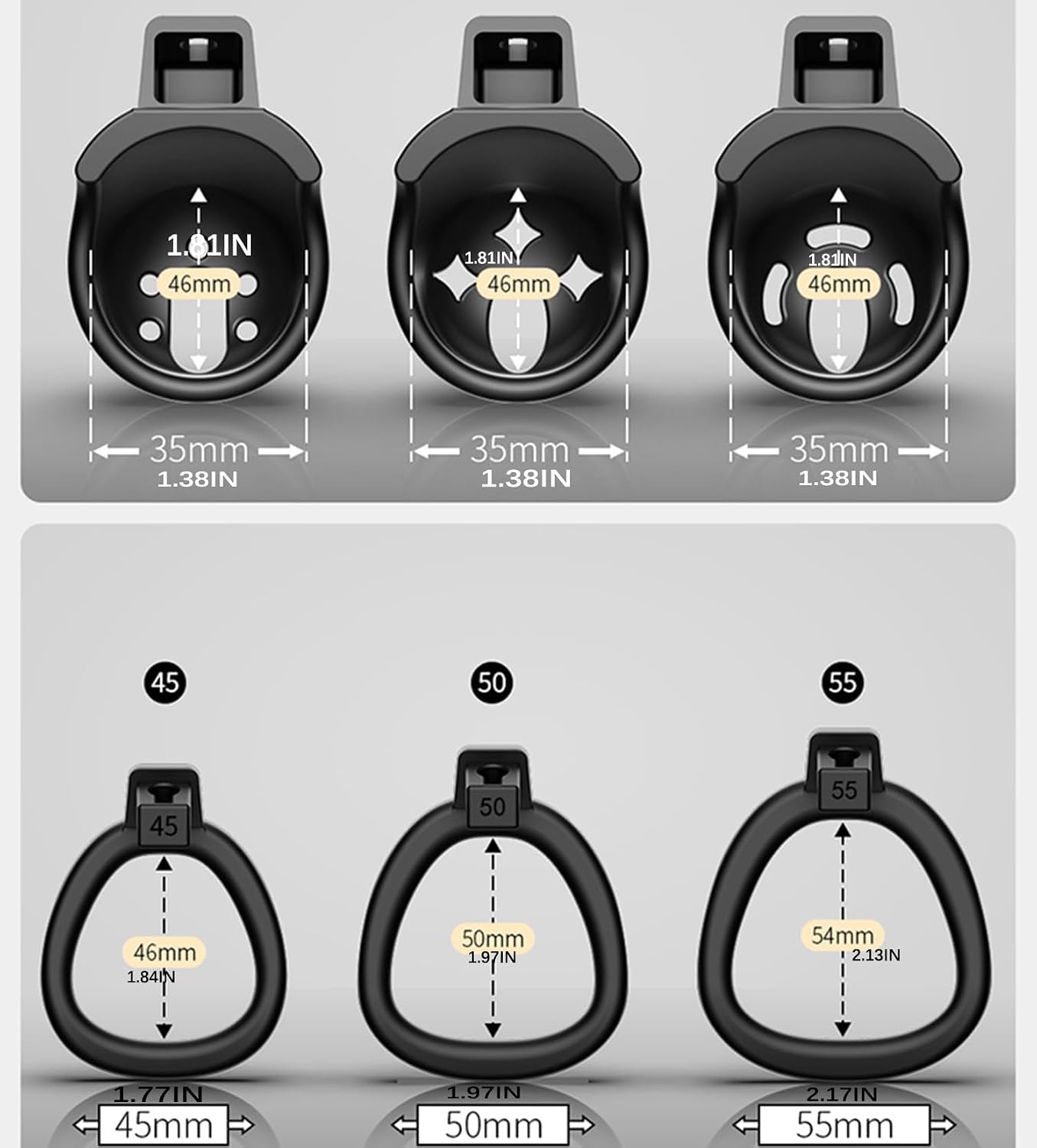 3 Styles of Male Cock Cage Penis Cage Chastity Device with 3 Rings and Keys, Invisible Locked Chastity Cage Adult Toys for Men - B, Black