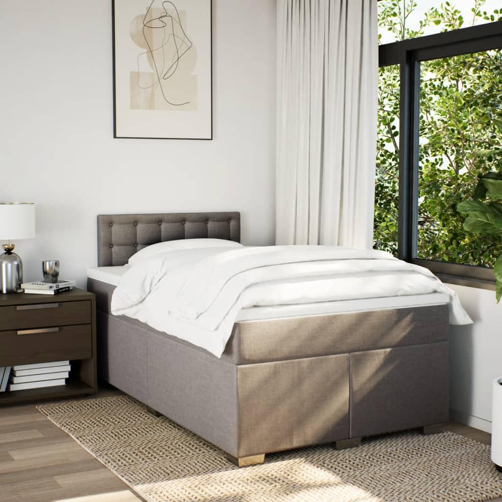 Łóżko kontynentalne w kolorze taupe z kieszeniową mattresą sprężynową i nakładką, 120 x 200 cm, z tkaniny Upholstered Bed Frame, zagłówek LED, średnia wydajność, port USB, do relaksu snu