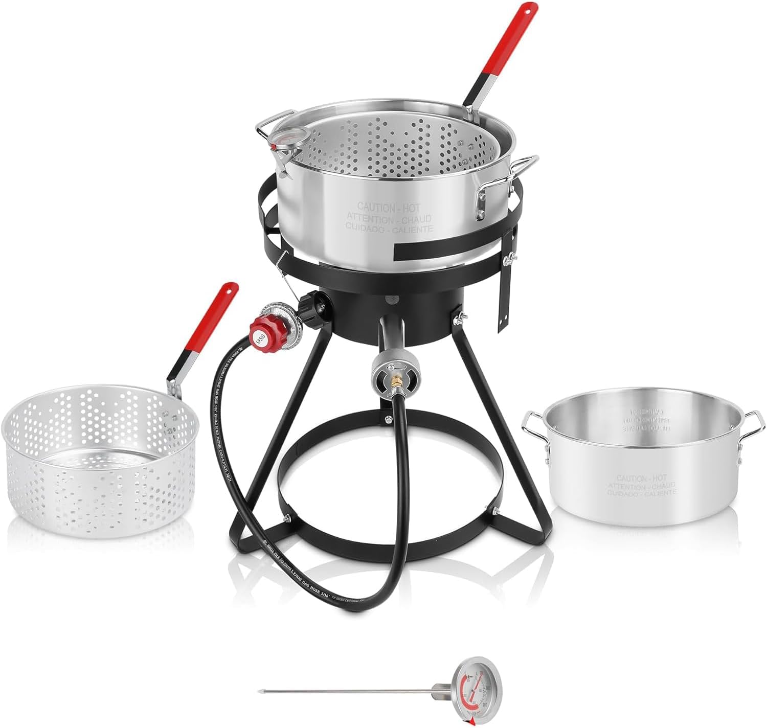 Lafati Outdoor Fish Fryer Propane Crawfish Boiler Fish Fryer Outdoor Seafood Boiler/Steamer Kit with 50000 BTU Gas Burner Heavy Duty Steel Frame 10 Quart Aluminum Stock Pot & Steamer Basket