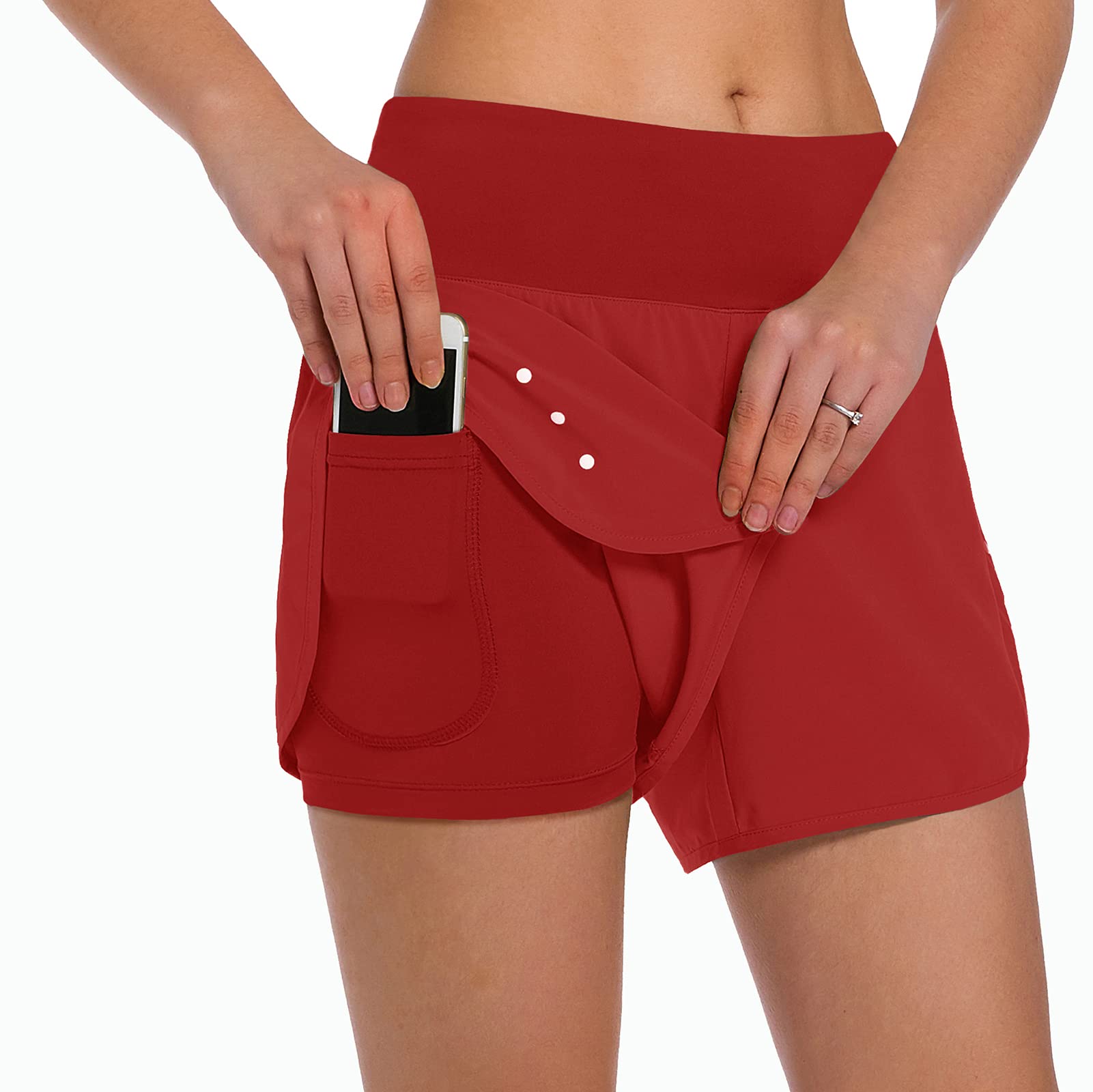 Ksmien Women's 2 in 1 Running Shorts - Lightweight Athletic Workout Gym Yoga Shorts Liner with Phone Pockets