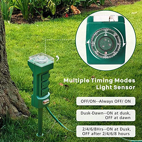 Superdanny Outdoor Power Stake Timer With 10Ft Extension Cord, 6 Ac Outlets, Etl Listed Waterproof Electric Strip Automatic Light Switch Timer With Protective Cover For Yard Pond Christmas Party #TOP1