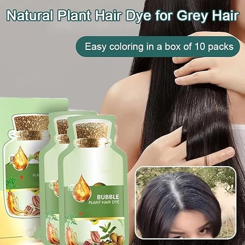 Miniatura 3 de HUANG YI - Tinte natural para el cabello, 10 paquetes por caja de 0.7 fl oz, 10 paquetes por caja, nuevo tinte botánico de burbujas, champú botánico