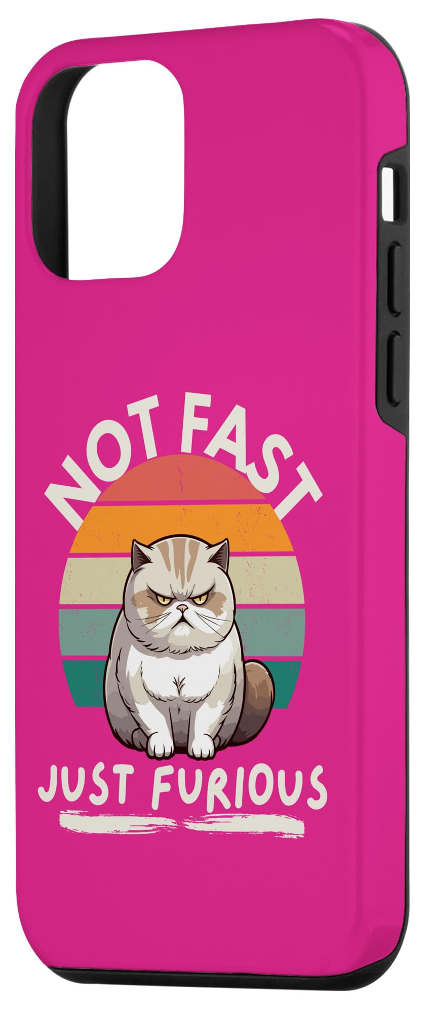 iPhone 12 mini Not fast just furious with angry cat in retro sunset . Case - Image 2