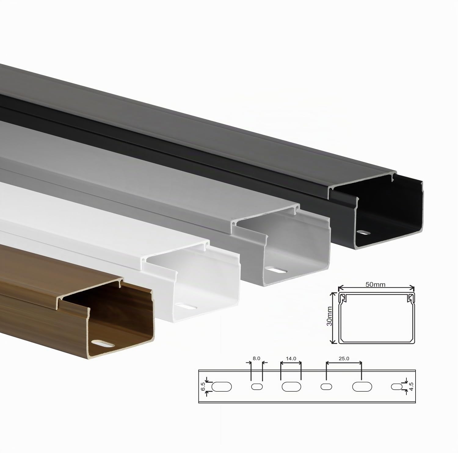 KOMIB - KK5030RW-10M Kabelkanal 50 x 30 x 2000mm Reinweiß Schraubbar PVC / 10 Meter - 5 x 2m (5 Stangen) / VDE