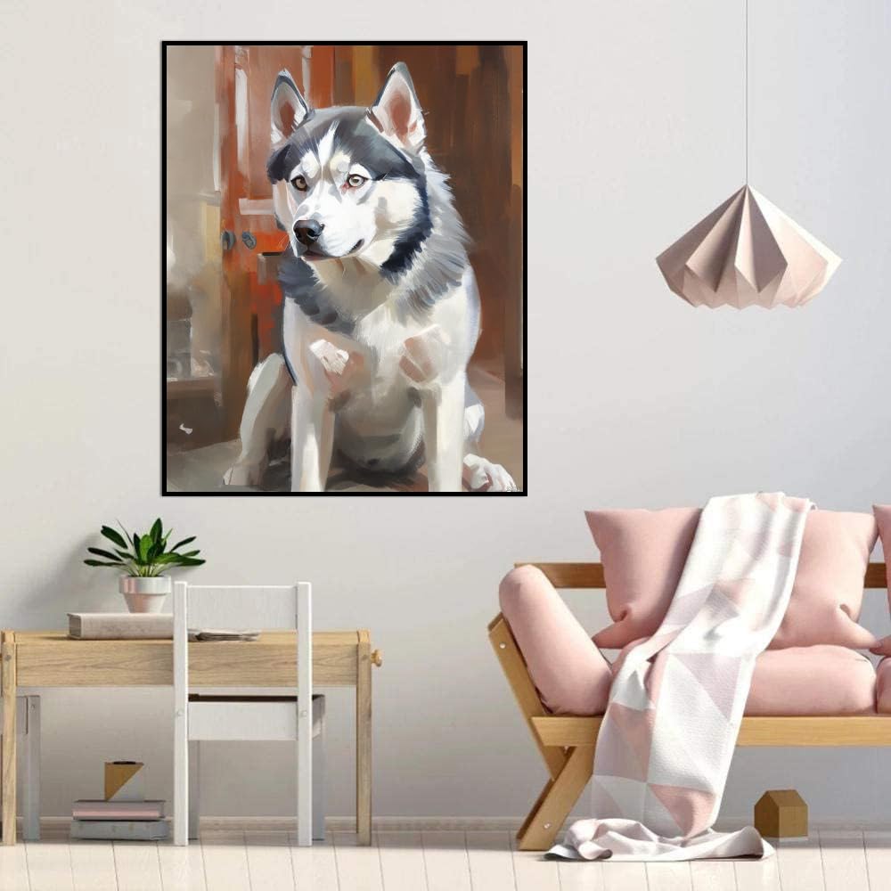 Paint by Numbers Siberian Husky Dog DIY Acrylic Painting Kit with Brushes Pigment Oil Painting Artwork Adults Beginners Wall Decor 12x16inch(30x40cm) Frameless