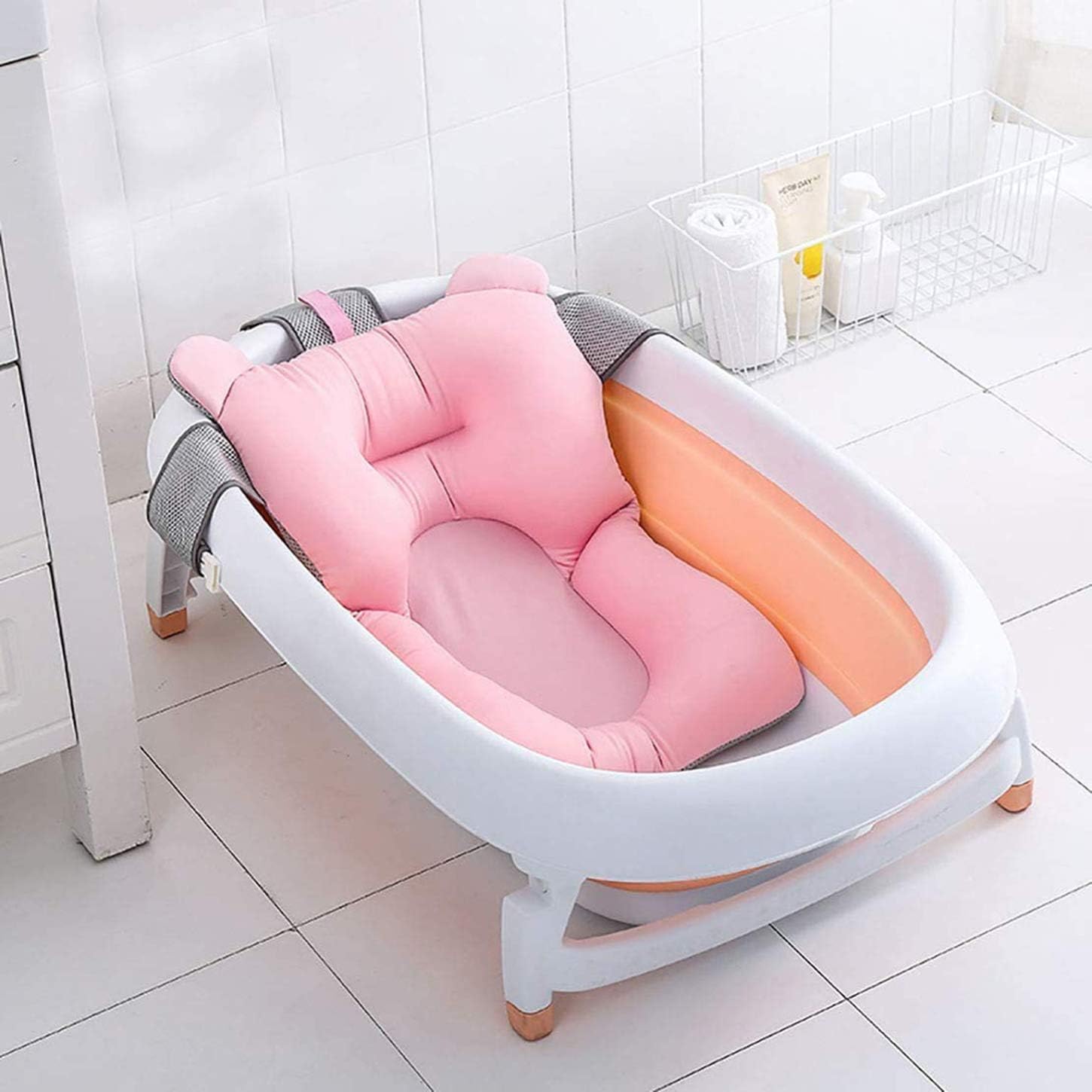 Baby Bath Tub Pillow, Floating Anti-Slip Bath Cushion Soft Seat Bathtub Support for Newborn Enfant 0-6 Months (Pink)
