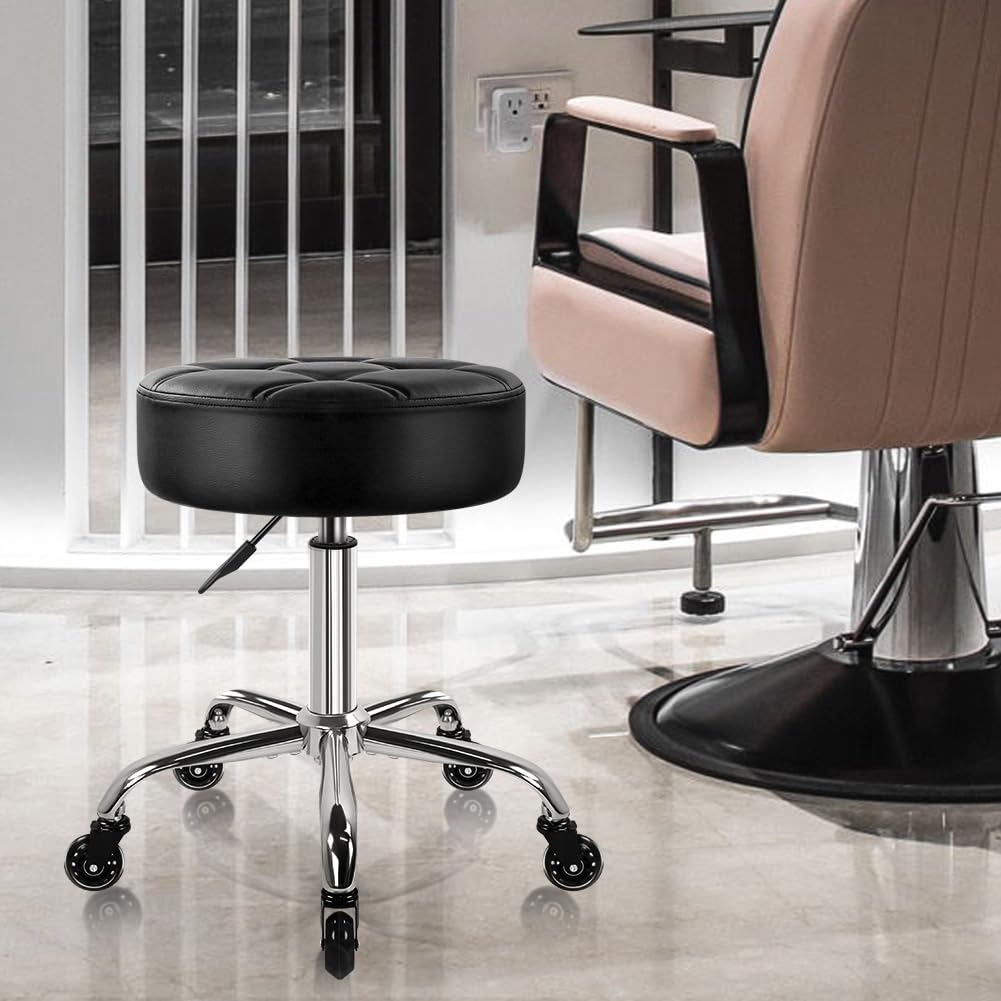 WKWKER Hydraulic Adjustable Rolling Stool with 360° Swivel Seat and Wheels