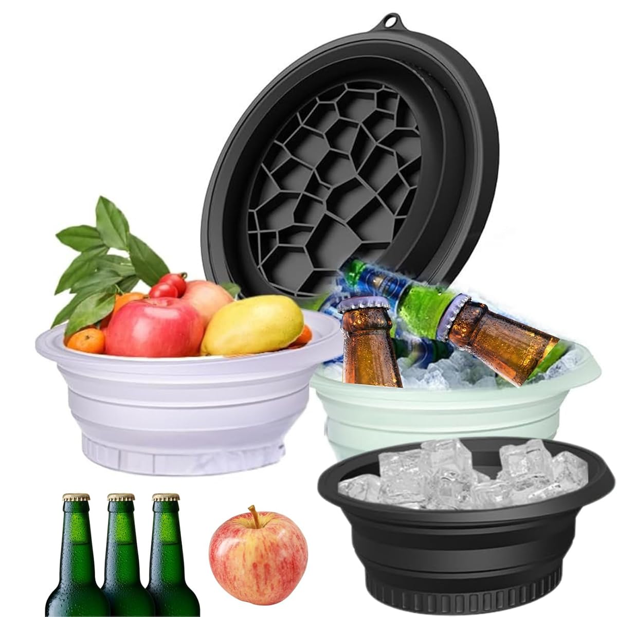 Icetray - Cuenco facial para hielo de enfriamiento rápido, plegable, herramienta de belleza cosmética, portátil, para calmar la piel, reducir la hinchazón, uso doméstico (negro)
