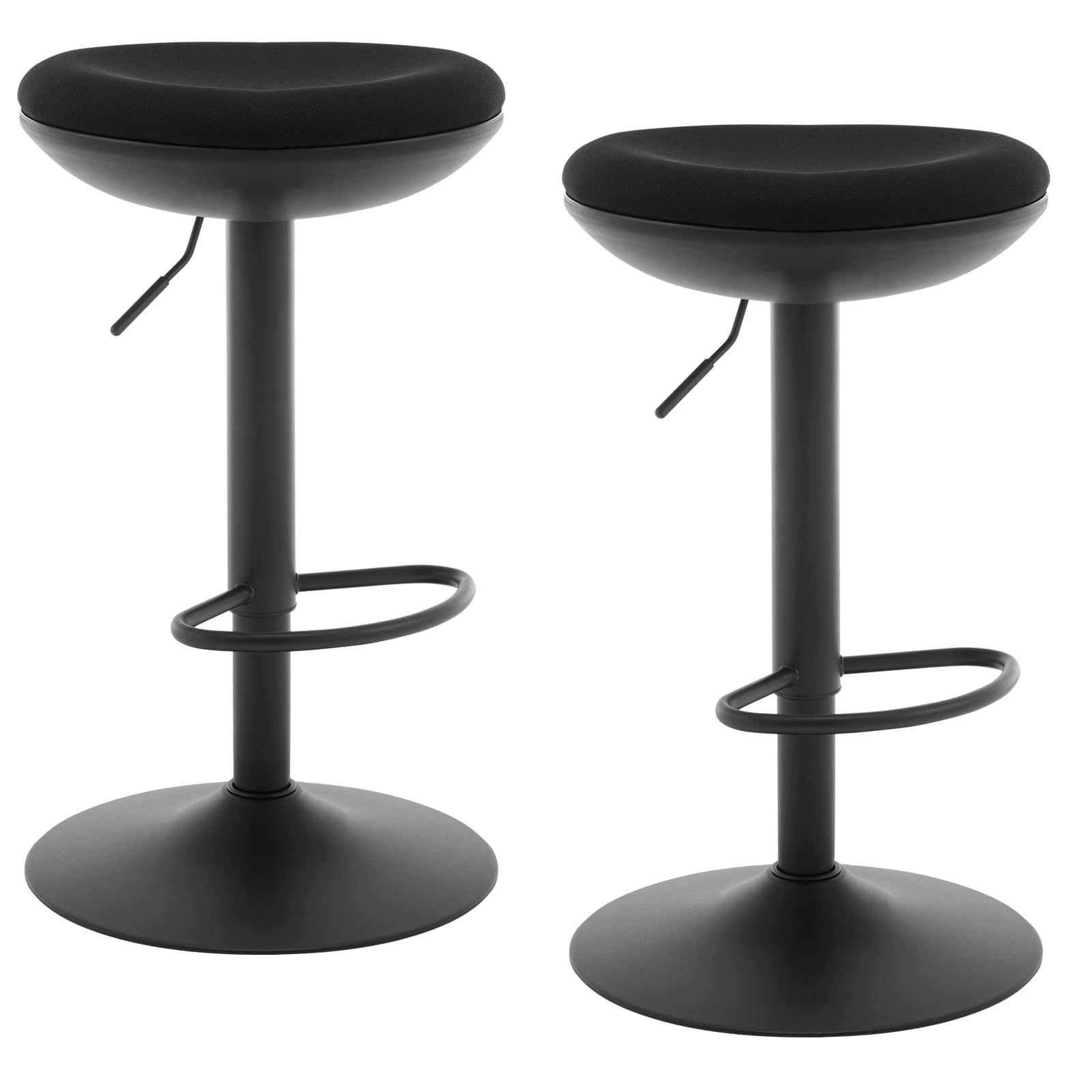 WOLTU Swivel Bar Stools Set of 2, Breathable Fabric Breakfast Barstools with Footrest for Kitchen, Backless, Black