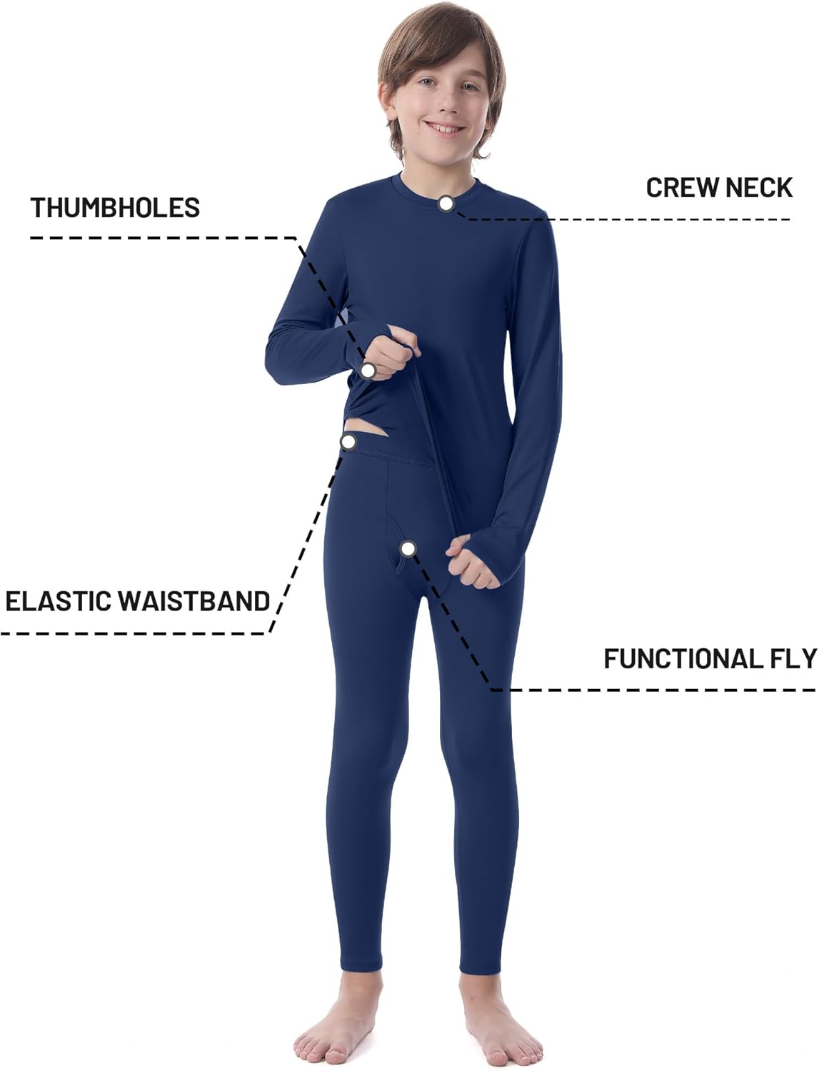 Boys Thermal Underwear Set, Kids Thermals Top and Bottom Set, Soft Fleece Lined Long Johns Base Layer for Skiing - Image 2