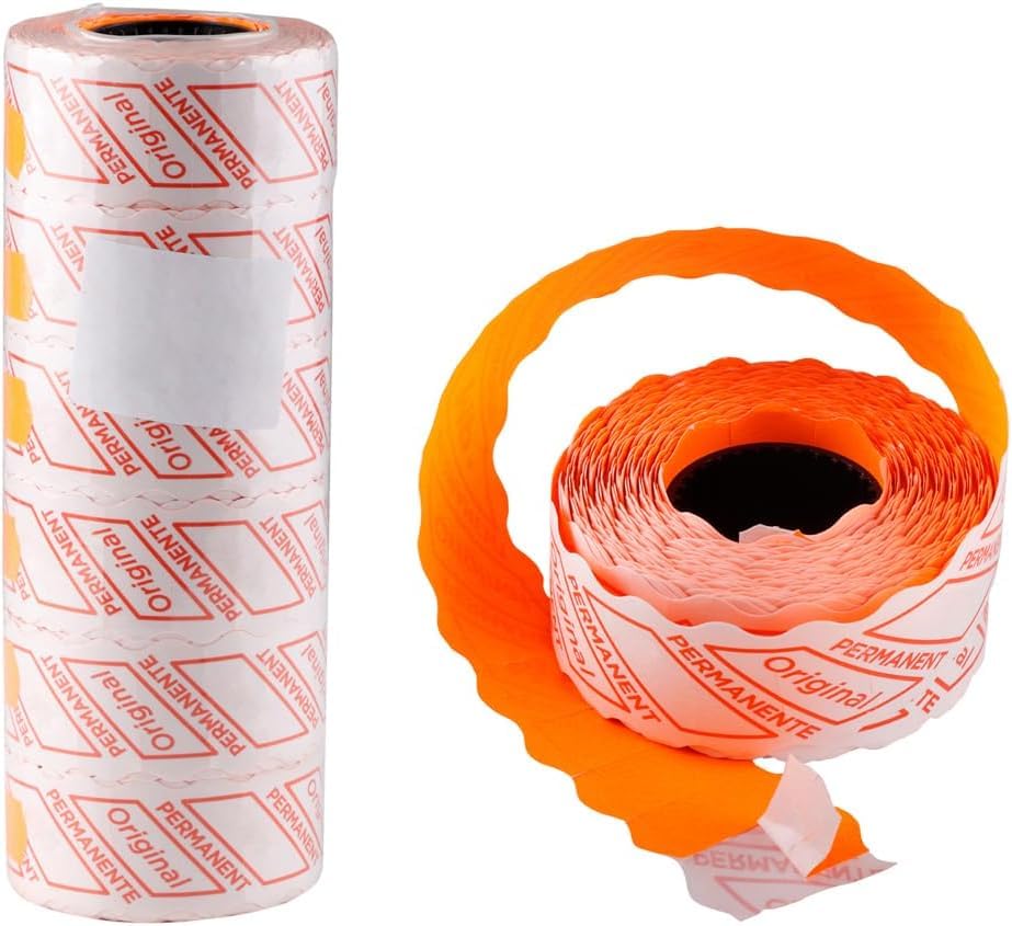 PAPELIVI –Etiquetas autoadhesivas para etiquetadores de precios (naranja/26 x 12 mm), despegables, etiquetado con precio, fecha... (Adhesivo permanente, 6000 etiquetas)
