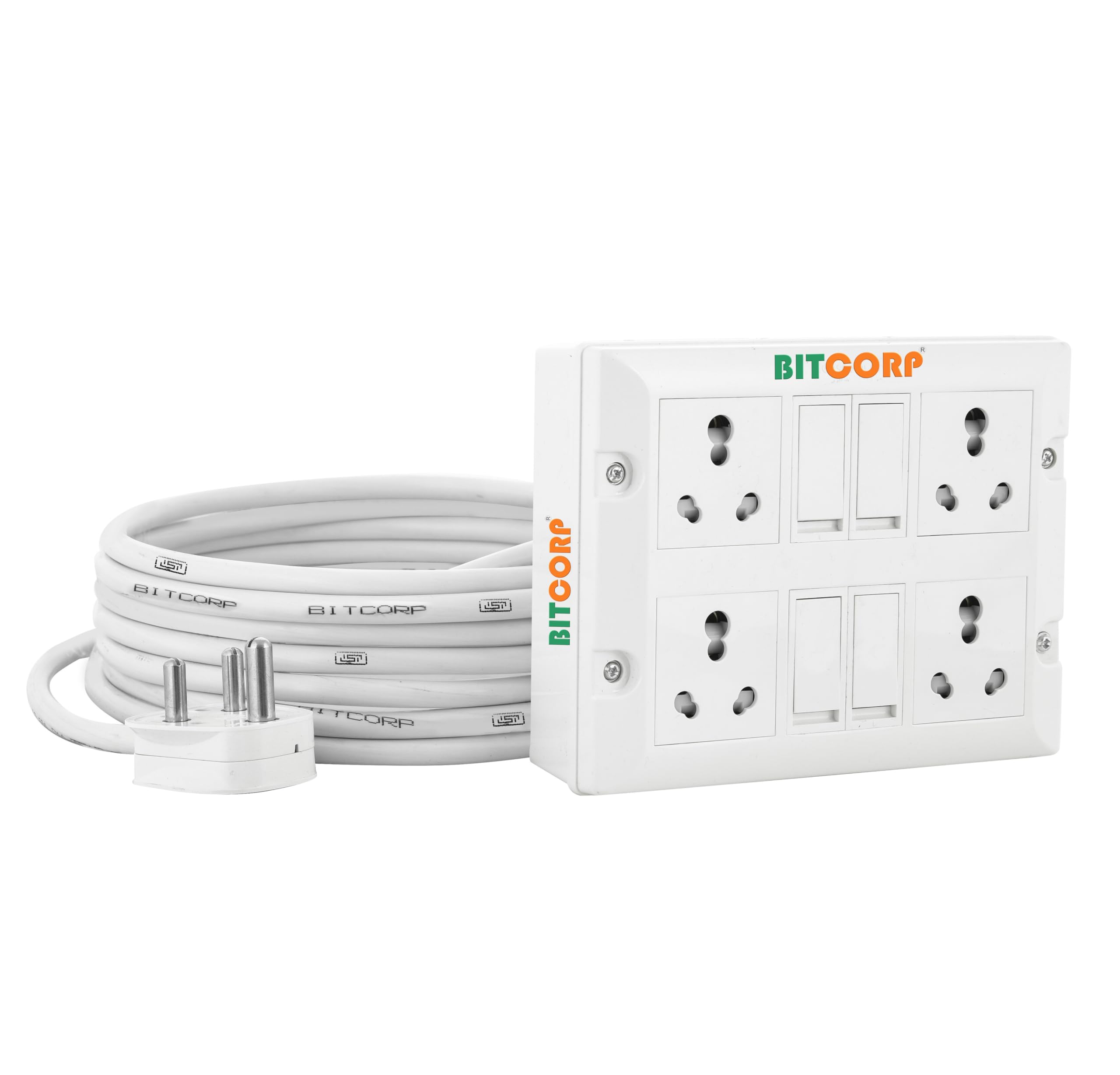 BITCORP 16A Heavy Duty Power Extension Board with Switches with 4 Socket 4 Switch, 3500W, 1 Meter 2.5mm Electric Cord for AC, Refrigerator, EV Charger, Washing Machine, Geyser-image-2