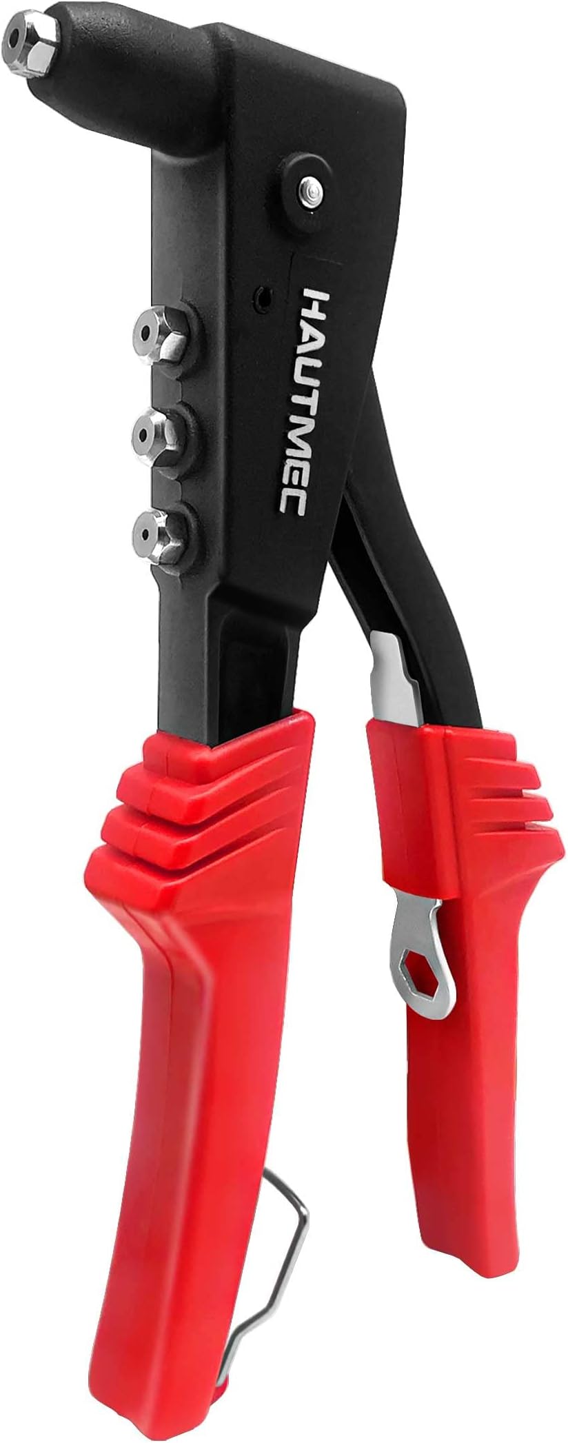 HAUTMEC Pop Rivet Gun with 4 Interchangeable Rivet Heads and Portable Wrench, Heavy Duty Durable Hand Riveter for Metal, HT0125-HR