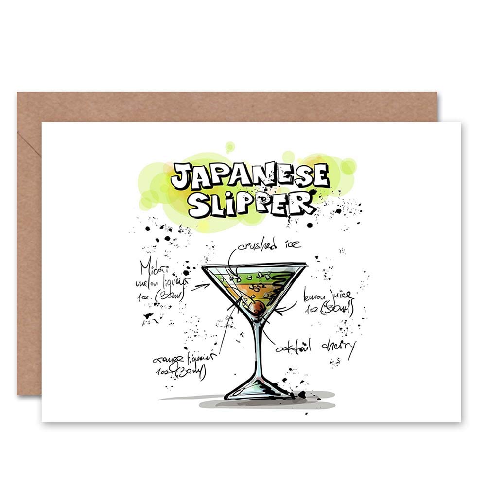 Wee Blue Coo JAPANESE SLIPPER COCKTAIL DRINK BLANK GREETINGS BIRTHDAY CARD ART