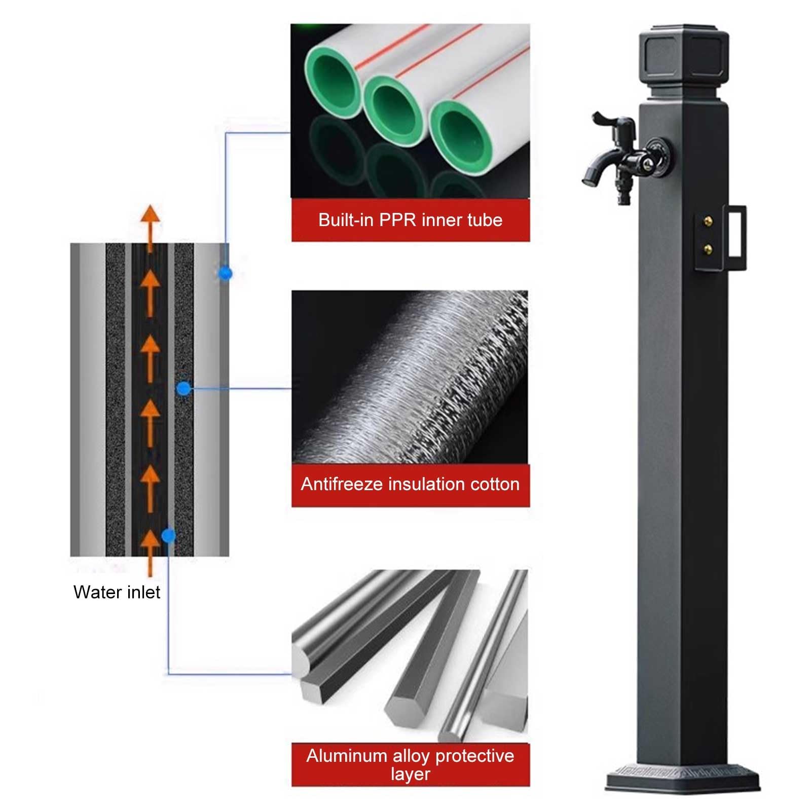 Colonna d'acqua da giardino, 61 cm, per irrigazione quadrata e fontana per pascoli agricoli, irrigazione efficiente per giardini e cortili