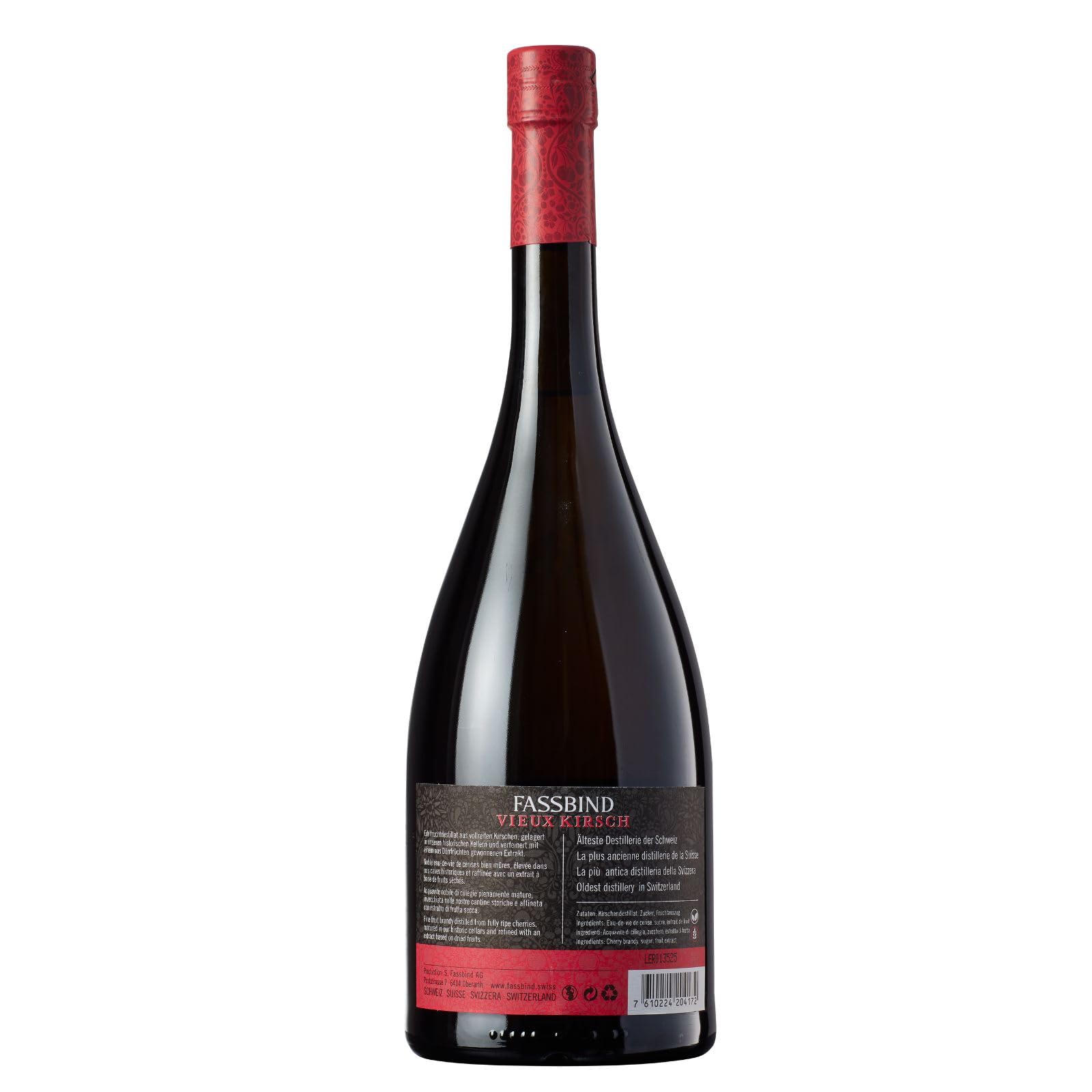 Brennerei Fassbind Vieux Kirsch (1 x 0.7 l) - Edler Schweizer Obstbrand aus reifen Kirschen mit 40% vol. Alkohol