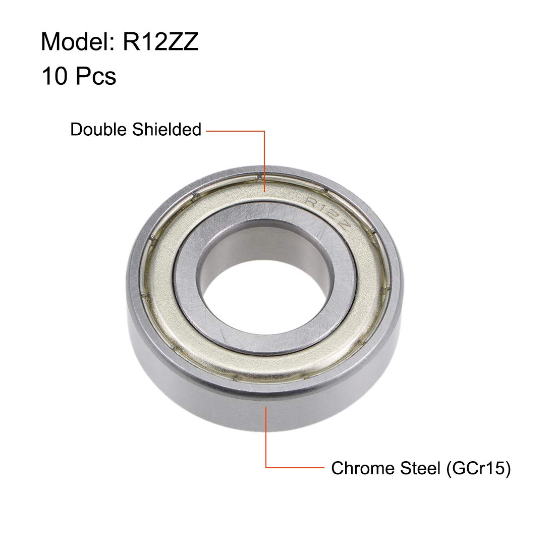 uxcell R12ZZ Deep Groove Ball Bearing 3/4-inchx1-5/8-inchx7/16-inch Shielded Z2 Lever Bearings 10pcs