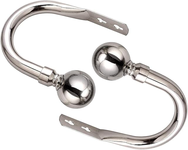 Imperial Rooms Plain Metal Ball Curtain Poles Metal Extendable - Includes Curtain Rod, 60mm Size Finials, Rings, Brackets & Fittings Set (Brushed Silver, Hold Back Pair)