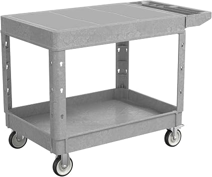 46 x 25 Inch Utility Rolling Storage Cart with Flat Top, Grey | 1000 Lbs Capacity, Tool Cart with 360 Swivel Wheels, 2 Shelf Work Cart with Sturdy Platform for Grocery, Cleaning, Garage