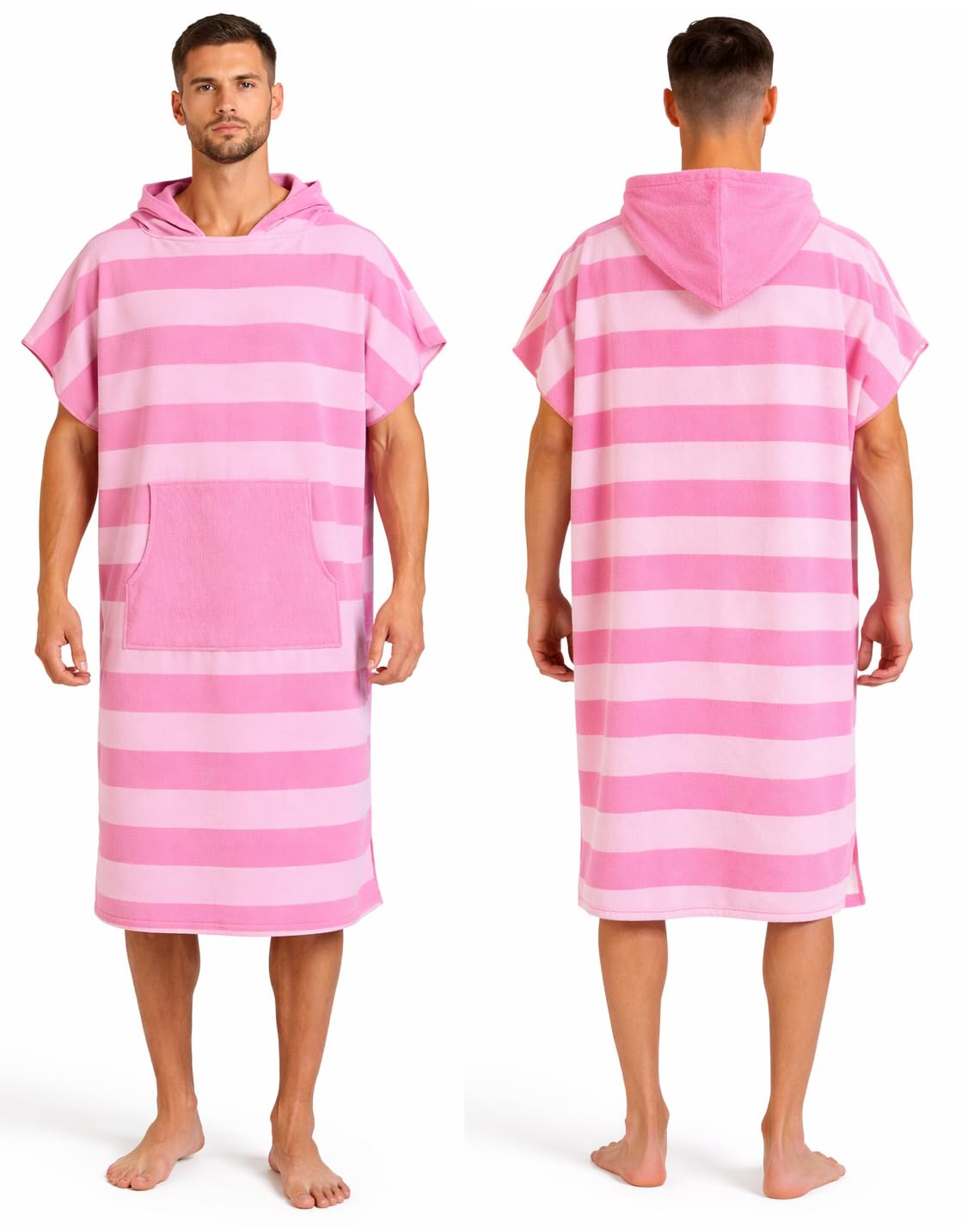 Adore Changing Robe - Quick Dry Hooded Towel Poncho - Microfibre Beach Swim Surf - L/XL - Pink Stripe