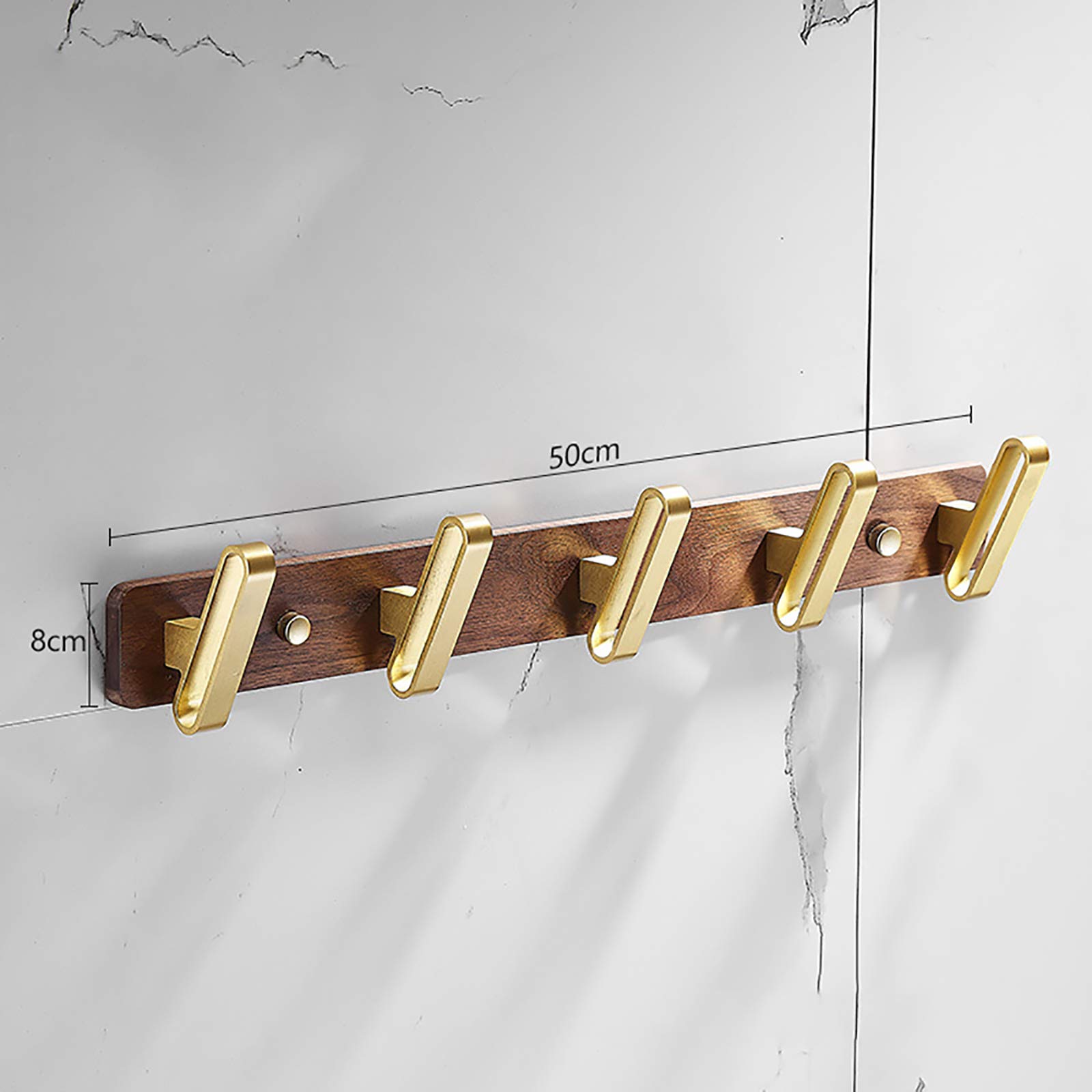 Handtuchhaken Gebürstetes Gold Kleiderhaken Wandhaken Hakenleiste Walnuss + Aluminium Mantelhaken, Garderobenhaken für Küche, Büro, Bad, Schraube Installation,5 hooks