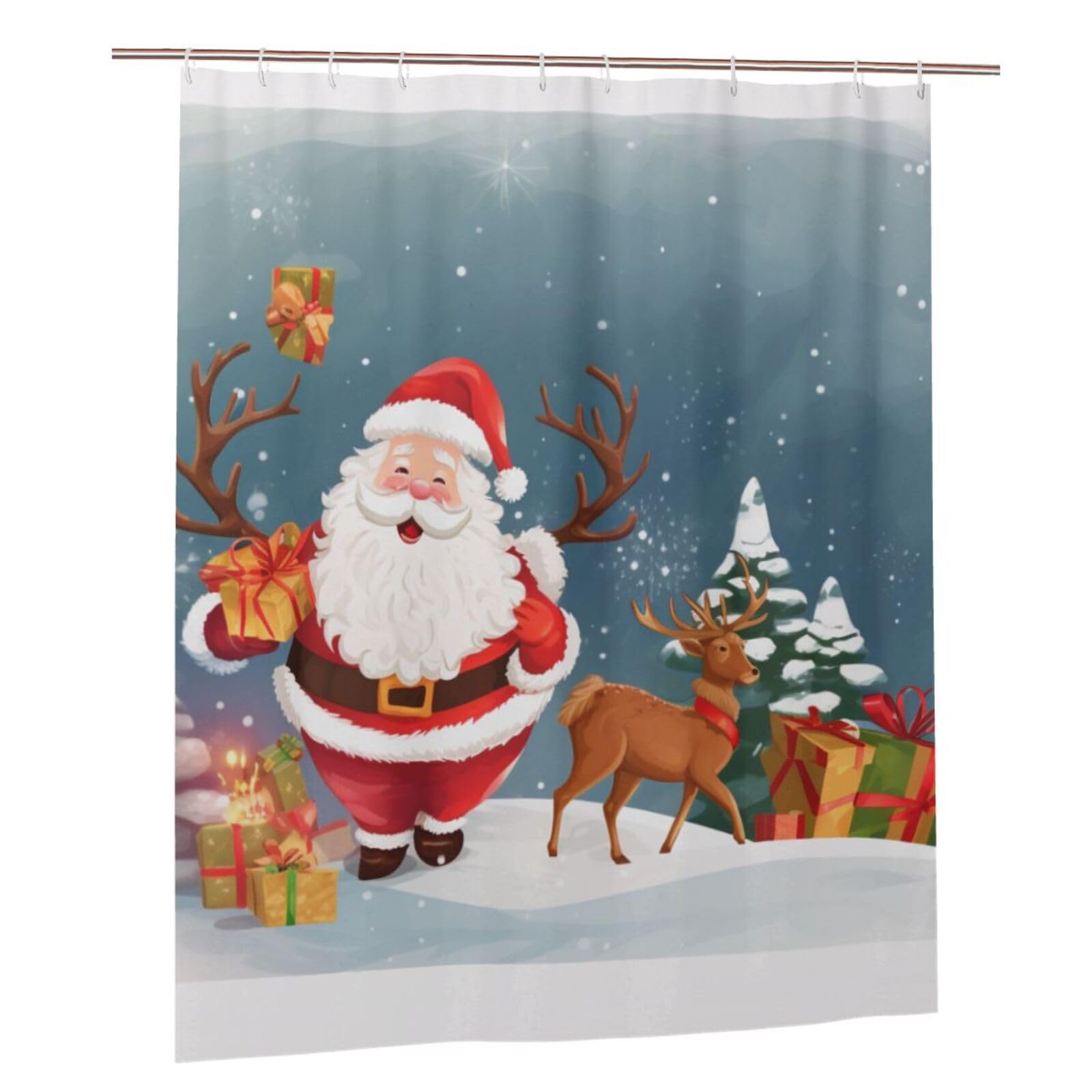BWWHCCTI Merry Christmas print Printed Shower Curtain With 12 Plastic Hooks Opaque Quick Drying Waterproof Shower Curtains Sets For Bathroom 152x183 Cm