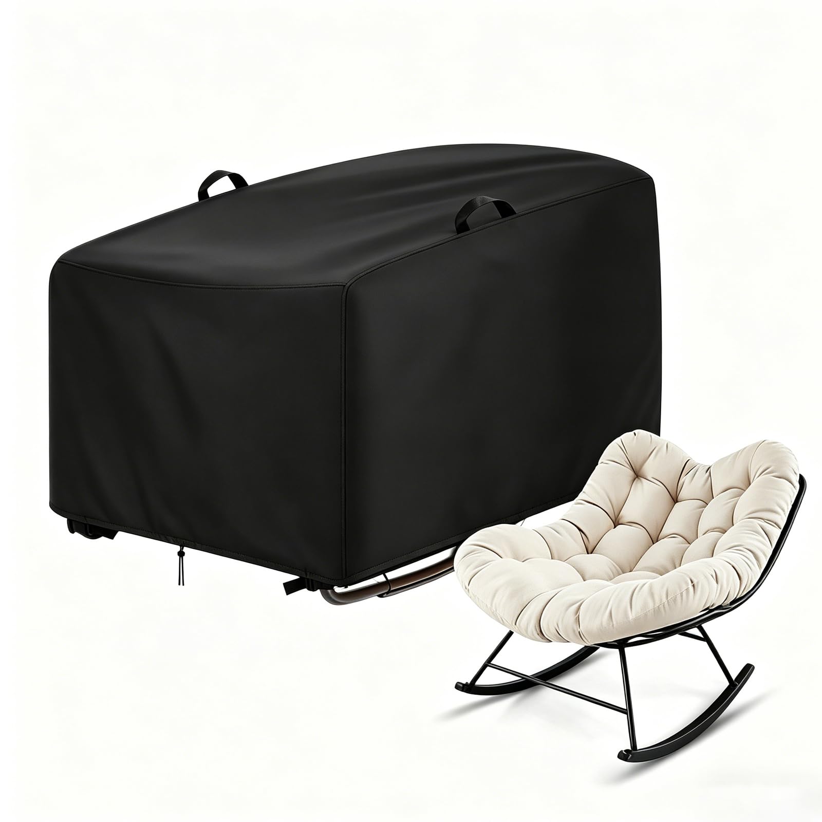Garden Rocking Chair Cover Waterproof 170x119x81cm, 420D Heavy Duty Outdoor Patio Chair Cover for Papasan & Rattan Rocking Chairs, Windproof & UV Resistant, Black
