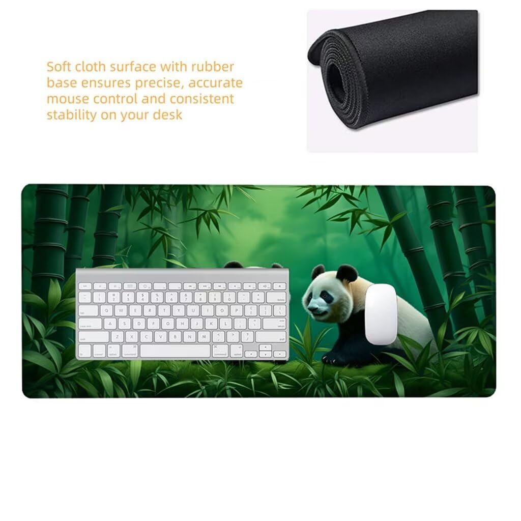 Podkładka pod mysz Panda pod biurko, podkładka pod mysz XXL 1200 x 600 x 3 mm, bambusowa podkładka pod mysz leśna antypoślizgowa wodoodporna podkładka pod mysz, podkładka pod mysz z przeszytymi