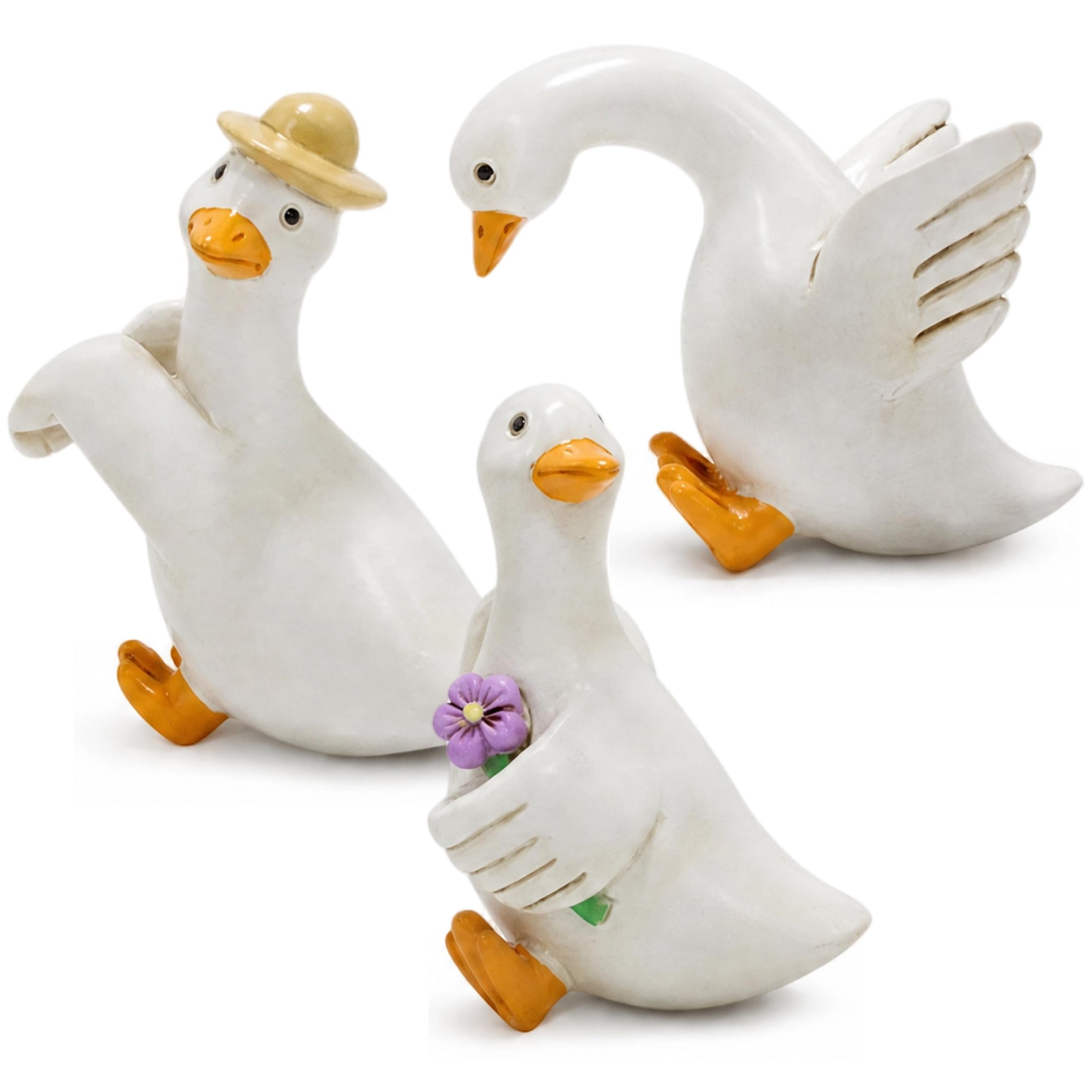 AZIDWERYQ 3 Pcs Duck Garden Decor, Resin Outdoor Duck Statues - Hanging Planter Huggers for Flower Pots, Yard & Lawn (white) statue