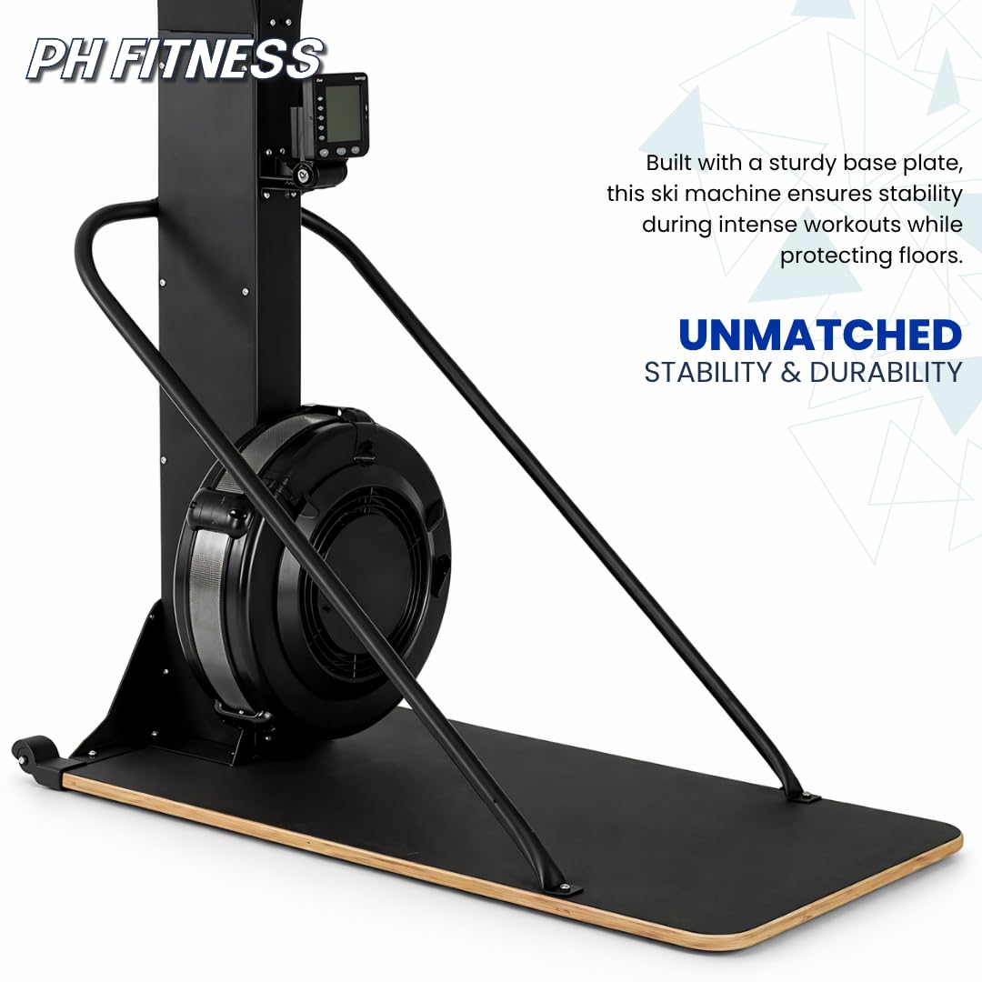 PH Fitness Ski Machine: Advanced Air Resistance Full Body Trainer | Crossfit Compact & HIIT SkiErg pour la Maison | Intensité réglable, Plaque de Base Durable & Design Ergonomique | Max 130kg
