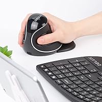 Vista 8 de DeLUX Mouse ergonómico inalámbrico con 4000 DPI, mouse vertical con receptor USB y BT1 + BT2, 6 botones y reposamanos extraíble para computadora