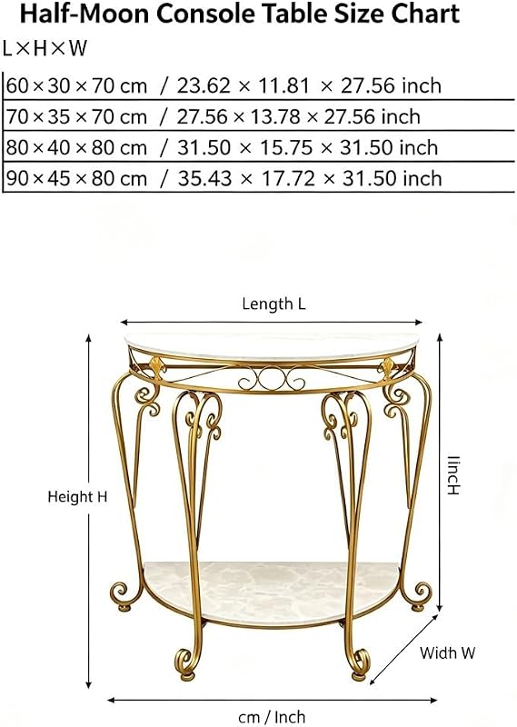 Half Moon Console Table, Modern Entryway Table with Metal Legs