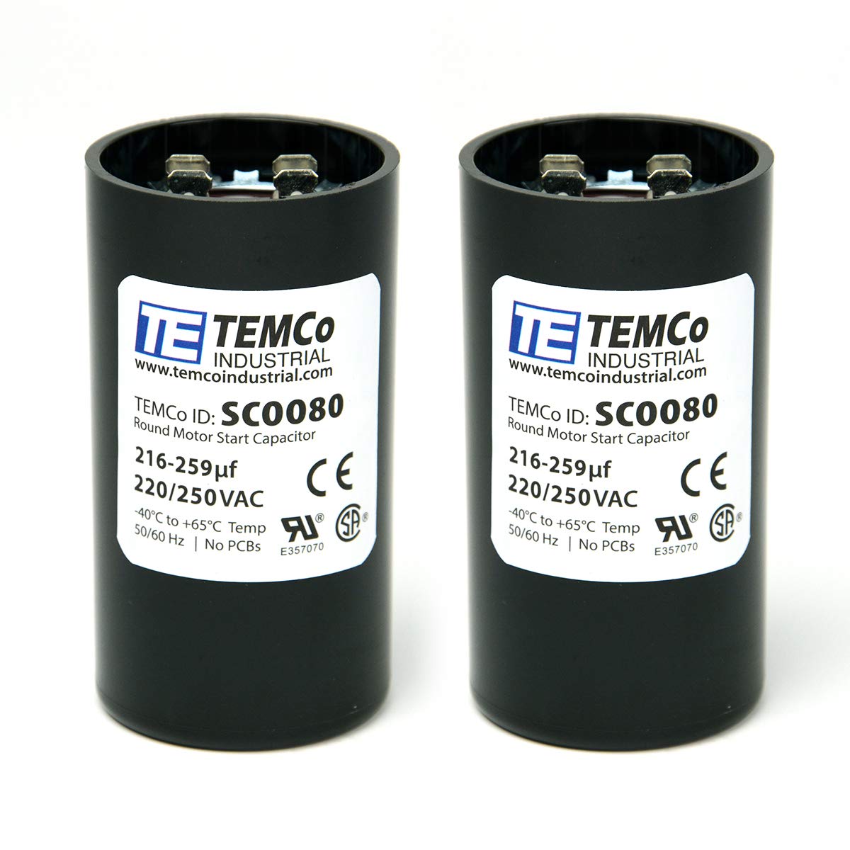 TEMCo 216-259 uf/MFD 220-250 V AC - Condensador de arranque redondo (50/60 Hz, CA eléctrica), lote -2