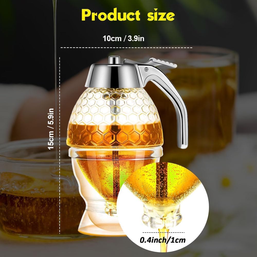 Generic Syrup Honey Dispenser, Honey Dispenser No Drip Glass with Stand, Honey Dispenser No Drip, No Drip Acrylic Honey Dispenser with High Capacity Honey Pourer Dispenser (1 Pcs)