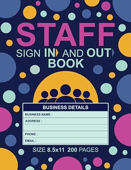 Staff Sign In and Out Book Record up to 3000 Forms, Track and Trace Staff Log Book, Employee Signing In and Out for Workplace, Business, Office, Security