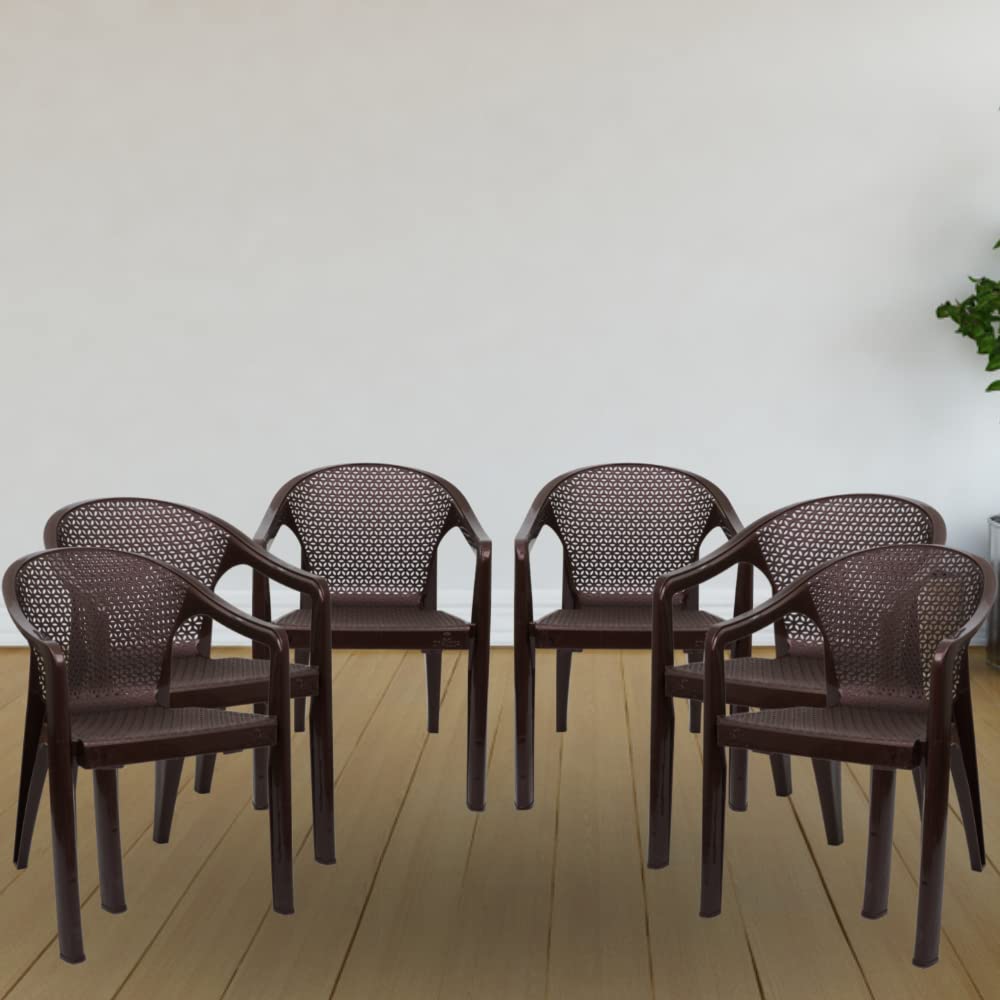 ITALICA Oxy Plastic Chair for Home, Office, Living Room/Glossy + Matte Finish Plastic Outdoor Chair/Patio Chairs for Balcony | Suitable for Indoor & Outdoor (5202, Brown, Set of 2 Chair)-image-28