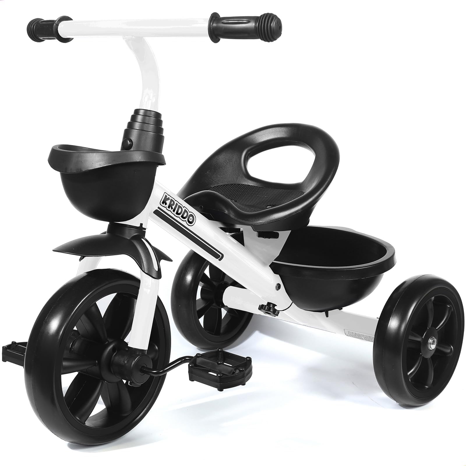 KRIDDO Toddler Tricycle for Toddlers Age 2-5, Tool-Free Trike | Tricycles for 3-5 Year Olds, White, Easy to Assemble, 2 Year Old Birthday Gift