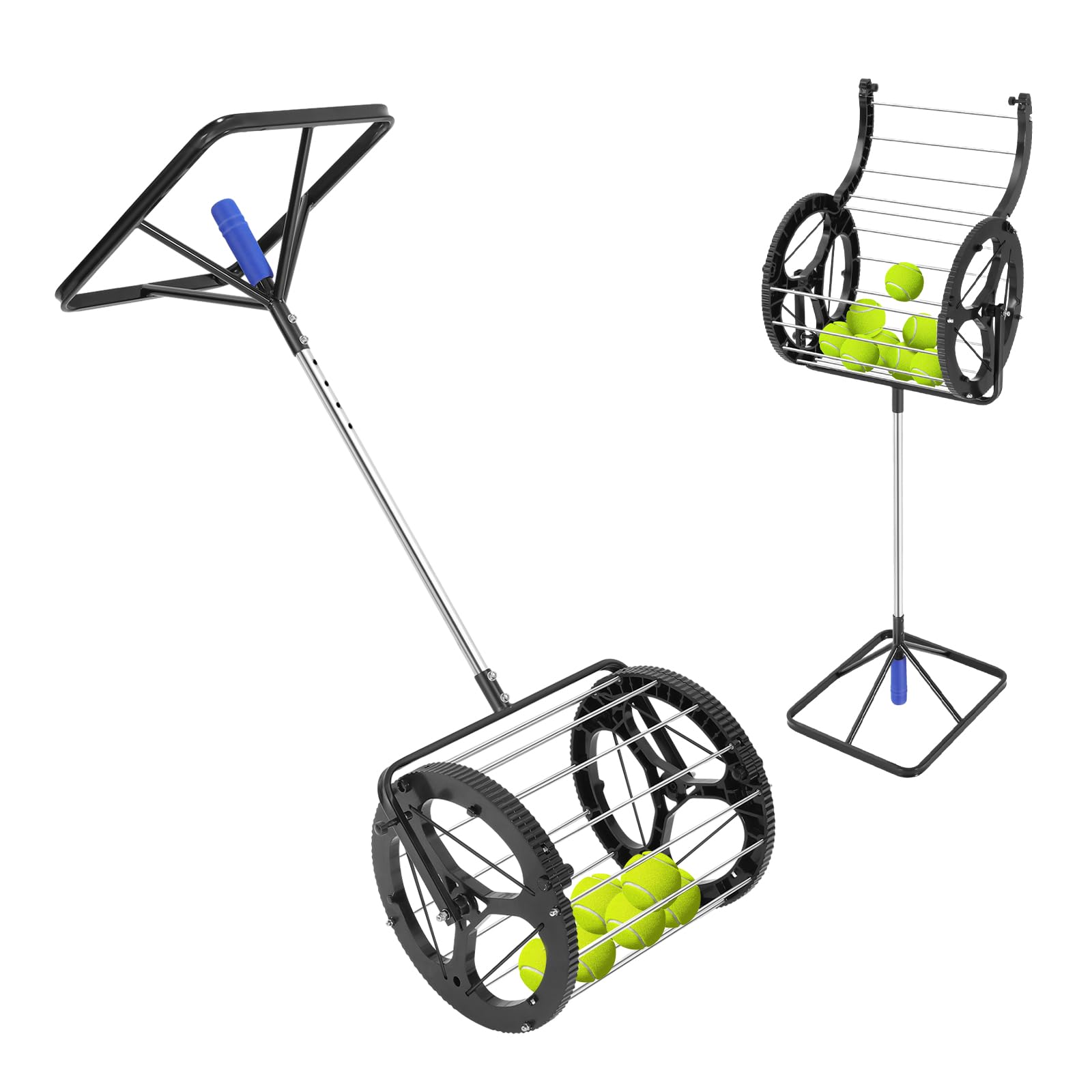 Fenjidrop Tennis Ball Hopper, Tennis Ball Collector with Large 80-Ball Capacity, Adjustable Height Tennis Ball Picker Upper for Coaches & Players, Durable Steel Tennis Ball Basket for Court Training