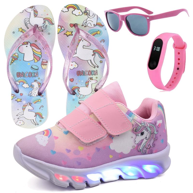 Tenis Infantil De Led Unicornio Calce Facil Meninas LIGHT + Chinelo Oculos Relogio, foto 1